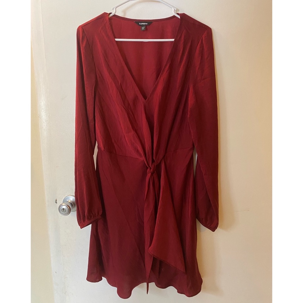 Express Red Satin Long Sleeve Dress